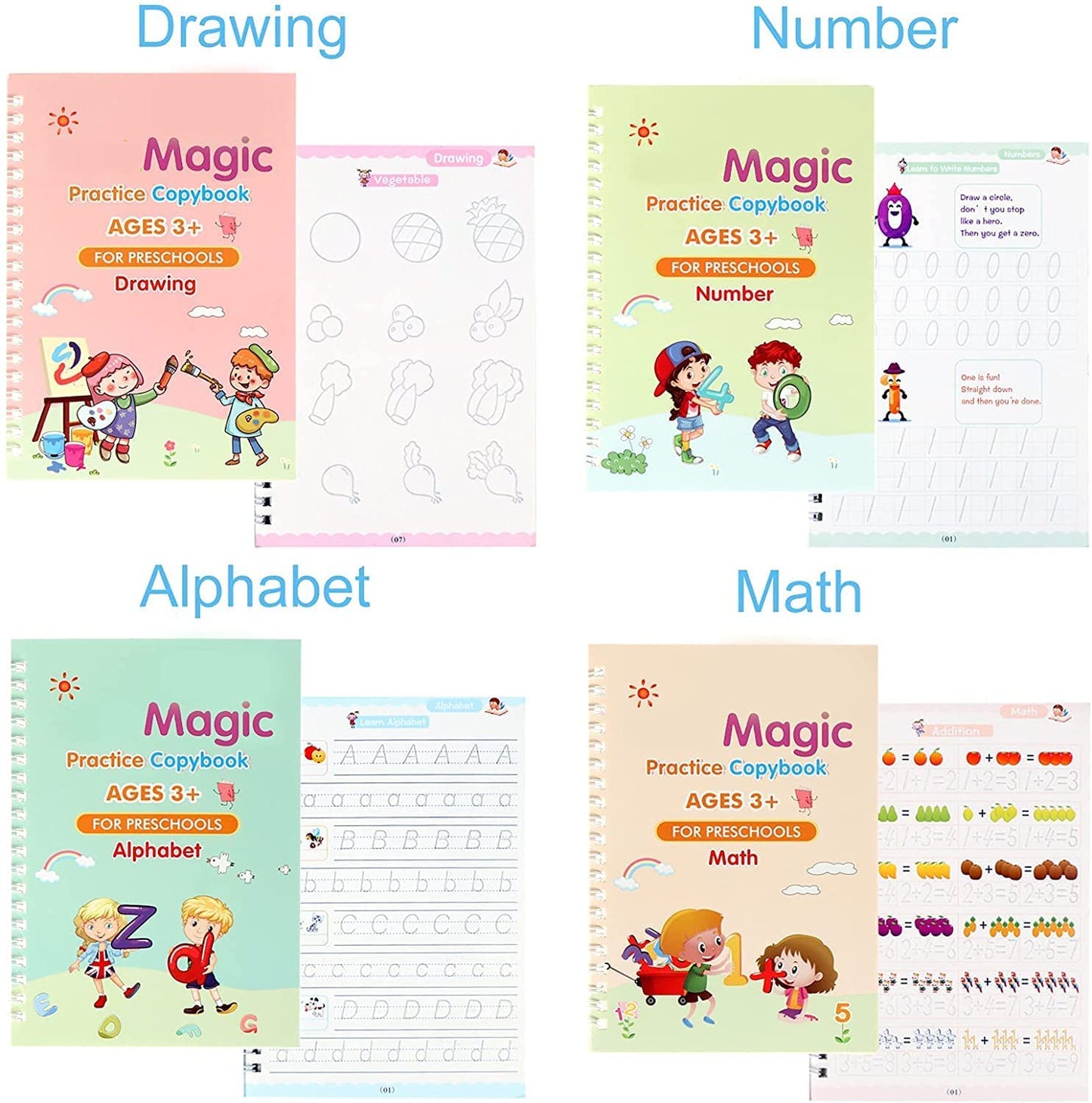 Magic Practice Copybook (4 Book + 1 Pen + 10 Refill)